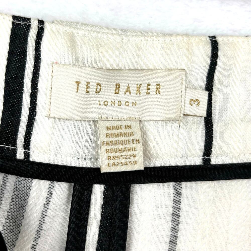 Ted Baker London Linen Asherr Tapered Trouser Pants Size 3 White Striped - Picture 11 of 16